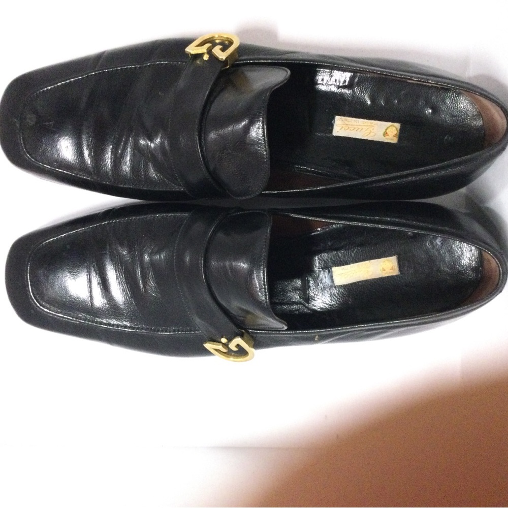 Gucci Black Leather Men's Oxford Loafers with Gold Hardware